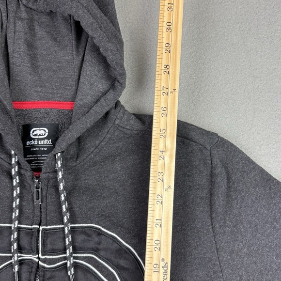 Ecko Unltd Gray Zip-Up Hoodie with Logo Mens Size Small Skater Y2K Style - Picture 6 of 10